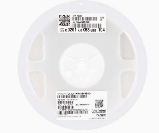 Original 0201 chip capacitor 100nF(104) ±10% 10V X6S CC0201KRX6S6BB104